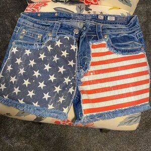 Miss Me Sequins American Flag Jean Shorts